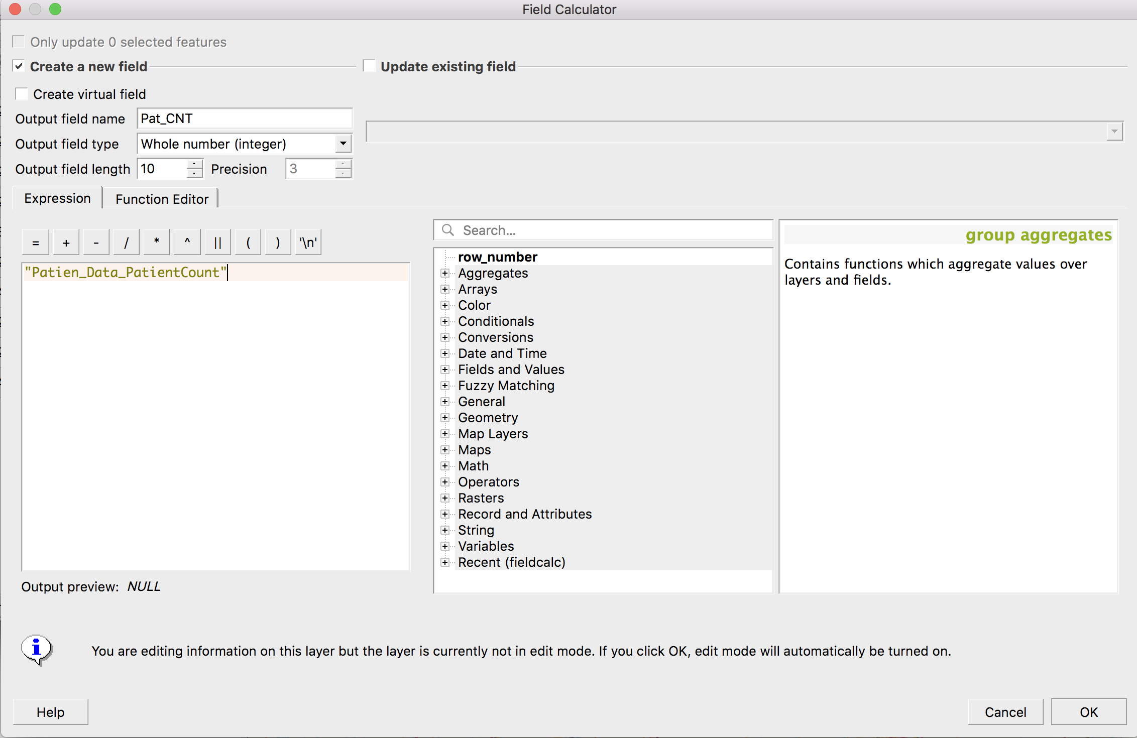 Field Calculator screenshot to update existing field