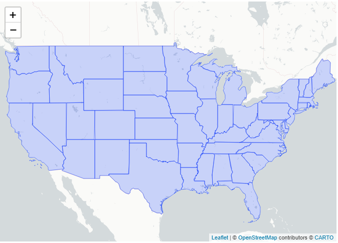 leaflet map centered on US with states outlined