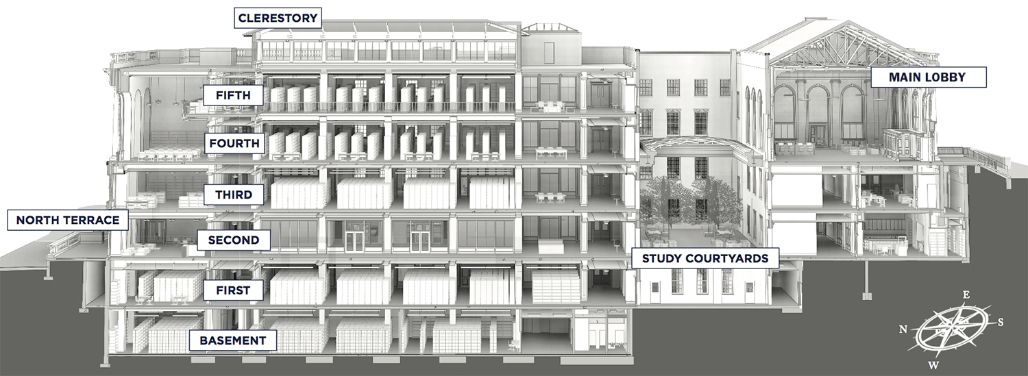 Cutaway view of the renovated main library 