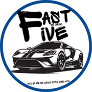 Logo of "Fast Five," showing a stylized sports car, with the title in bold letters above the car. The tagline "the fast and the curious enter here" appears below the car.