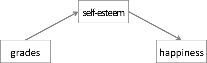 Arrow pointing from grades to self-esteem, and arrow pointing from self-esteem to happiness.