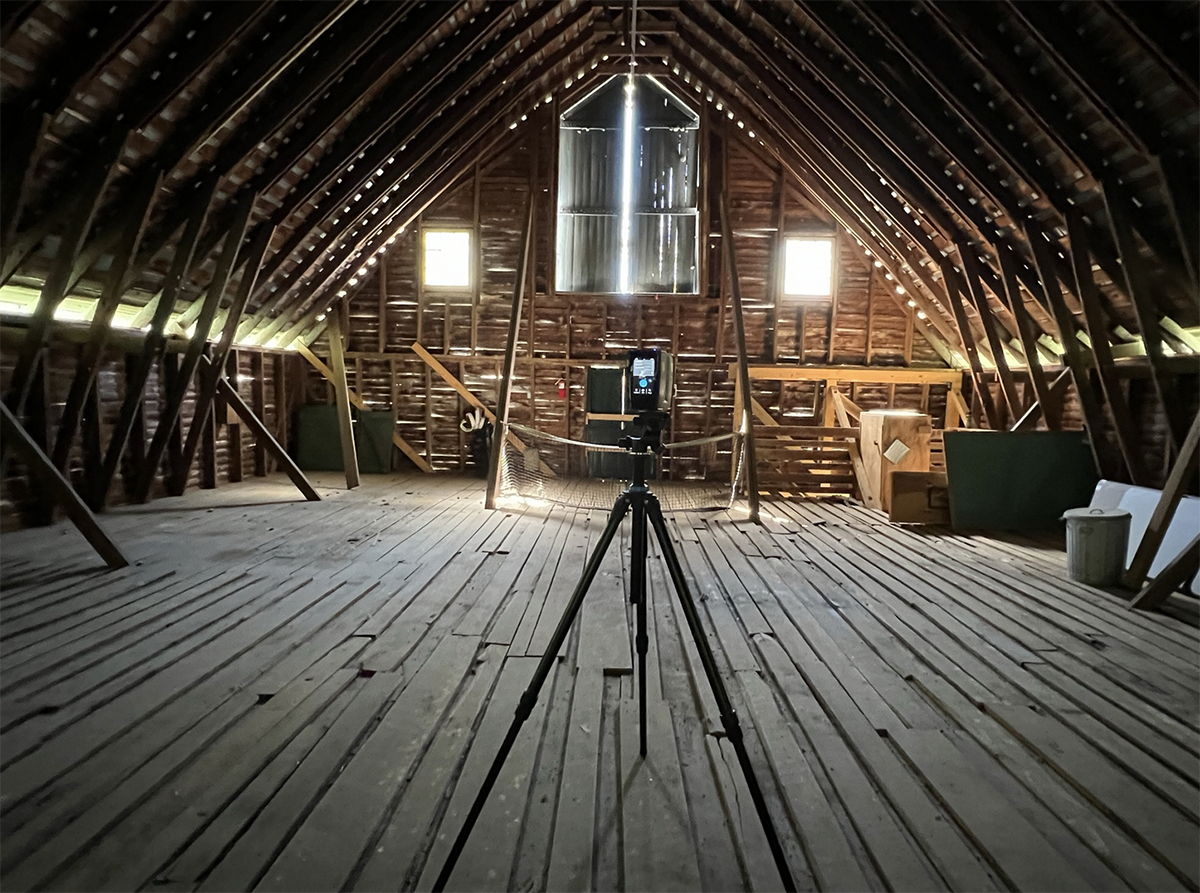 A 3D scanner inside the demonstration barn at River View Farm. 